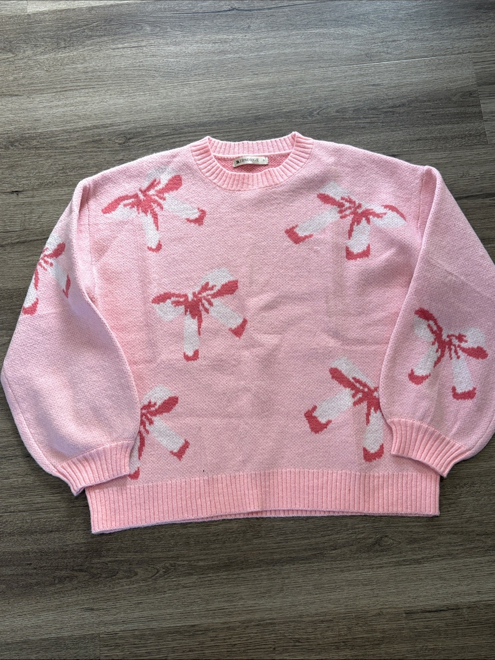Pink Bow-Print Crewneck Sweater - Women's